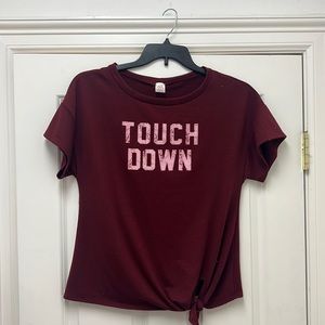 Tie knot Touchdown Tee! Size medium. Pink for touch down and maroon main tee